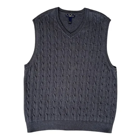 Club Room Men's Cable Knit V-Neck Sweater Vest Gray Size L - Picture 6 of 7